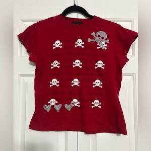 Vintage Y2K 2Kuhl Red Skull & Hearts Short Sleeve Tee - Medium